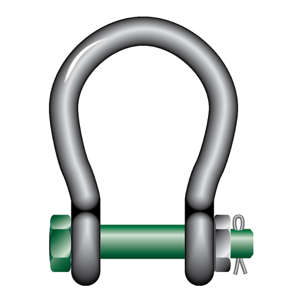 Picture of GT Lifting GPWM Grade 8 Green Pin Wide Mouth Bow Shackles with Safety Nut and Bolt Pin