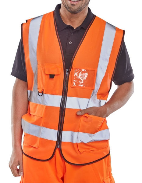 Picture of Bclick WCENGEXECOR Orange Hi VIS Executive Waistcoat