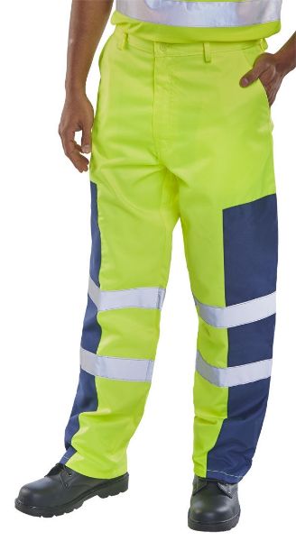 Picture of HI VIS SAT/YELLOW TROUSER WITH NAVY NYLON PATCH