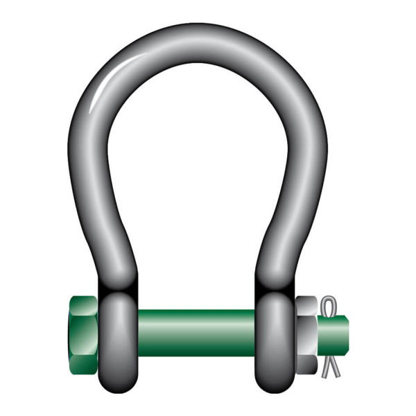 Green Pin Wide Mouth Bow Shackles with Safety Nut and Bolt Pin