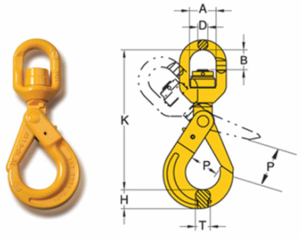 William Hackett Grade 8 Swivel Self Locking Hook - Ball Bearing