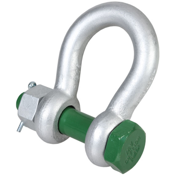 Green Pin Standard Bow Shackles with Safety Nut and Bolt Pin	