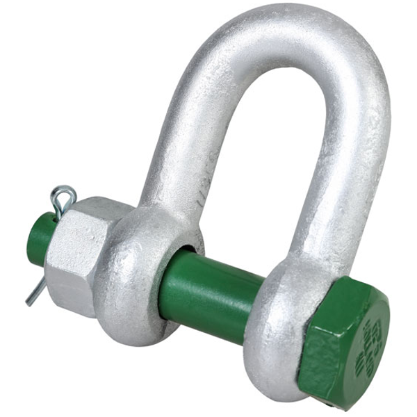 Green Pin Standard Dee Shackles with Safety Nut and Bolt Pin	